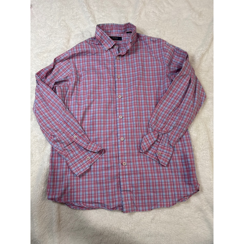 CREMIEUX PERFORMANCE Mens Long Sleeve Button Down Shirt Plaid Red Blue Size L